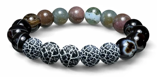 Наборной браслет из агата кракле, черного агата и индийскего агата
